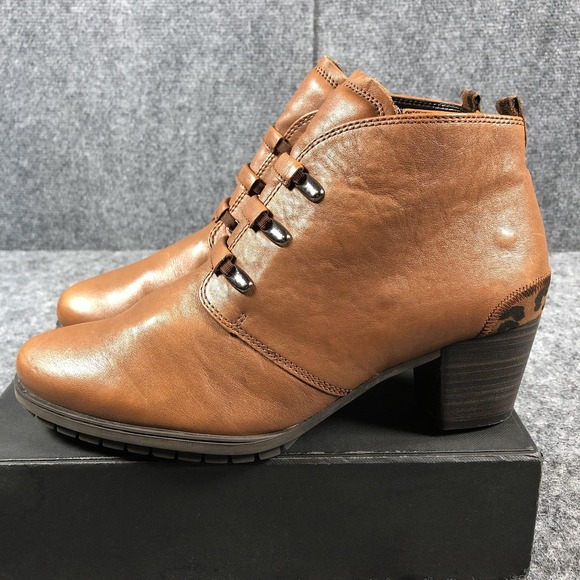 Gabor Boots Womens Size 7 Brown Ankle Booties Leather Side Zip Block Heel Straps - Picture 5 of 16